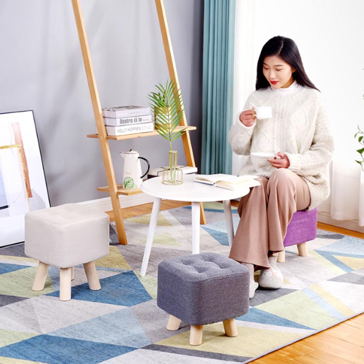 椅子 スツール 足置き台 北欧 木製 フットレスト 高さ29cm/35cm 10色 耐重150kg ミニスツール 子供 ロースツール 四角 ミニ イス 綿麻 布製 スクエア いす 四角 足置き 低め 玄関 腰掛け チェア 靴履き椅子 一人暮らし [2]