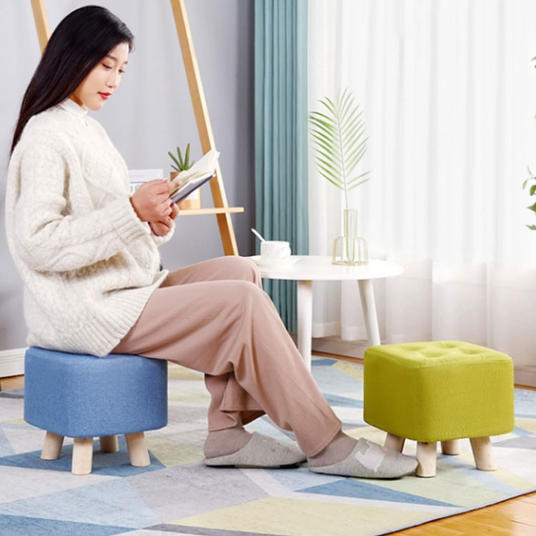 椅子 スツール 足置き台 北欧 木製 フットレスト 高さ29cm/35cm 10色 耐重150kg ミニスツール 子供 ロースツール 四角 ミニ イス 綿麻 布製 スクエア いす 四角 足置き 低め 玄関 腰掛け チェア 靴履き椅子 一人暮らし [3]