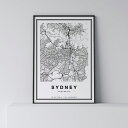 ポスター 北欧 おしゃれ インテリア - City Maps Sydney - シドニー アート 地図 都市 インテリア モノクロ モノトーン 白黒 モダン シンプル フレーム付き A0 A1 B1 A2 B2 A3 B3