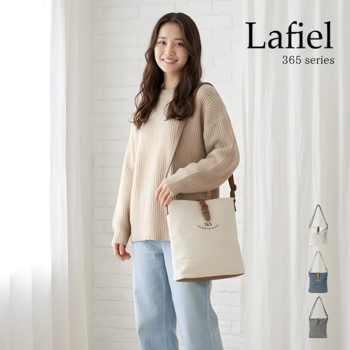 Rakuten - Lafiel ラフィール ショルダーバッグ レディース 帆布 リサイクル帆布 合皮 RC003192600 縦型 斜めがけ 軽量 ファスナー付き 前ポケット 背面ポケット 収納 上品 ナチュラル 通勤 通学 お出かけ デイリー 365 series