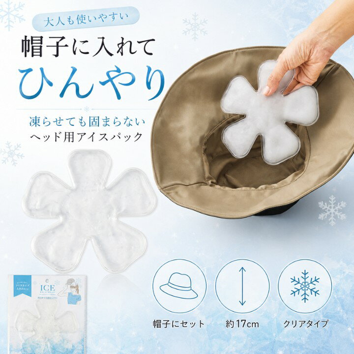冷却グッズ アイスパック 帽子用 RL47070 ひんやり ヘッド用 保冷剤 約17cm やわらかい 凍らせても固まらない クリア 透明 繰り返し使える 暑さ対策 お出かけ ガーデニング スポーツ観戦 アウトドア ギフト 夏用 Applehonpo