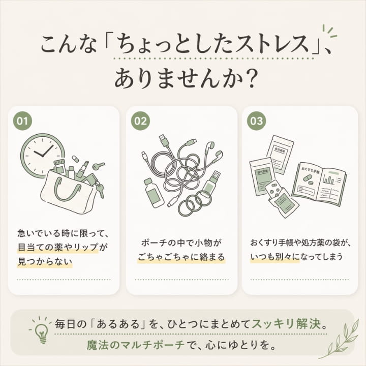 収納ポーチ ボックス型 大開口 RU2289840 コの字ファスナー 自立 仕切り 持ち手付き 薬ポーチ メイクポーチ ガジェットポーチ サプリ 収納 セージグリーン 軽量 整理整頓 出し入れ簡単 旅行 おしゃれ アップル applehonpo-10002213 あっぷる本舗 サンプル画像2