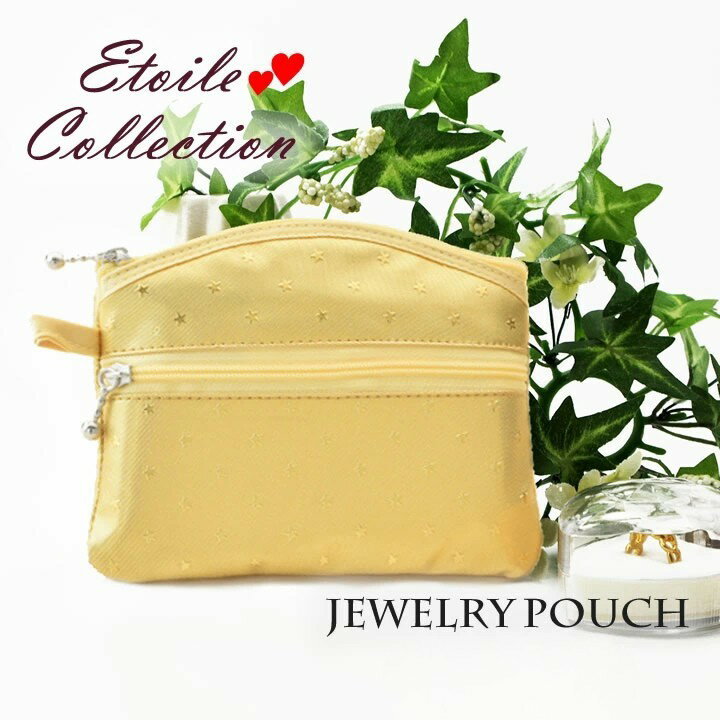 toile Collection ジュエリーポーチ Wファスナー 2ポケット 星柄 サテン調 軽量 薄型 シャンパンゴールド 11×13.5cm 旅行用小物入れ...