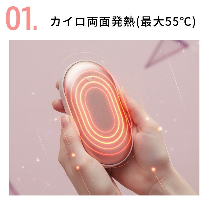 充電式カイロ ハンディカイロ 2400mAh 両面発熱 3段階温度 7W出力 モバイルバッテリー機能 Type-C 軽量108g コンパクト 冬の携帯保温 45041