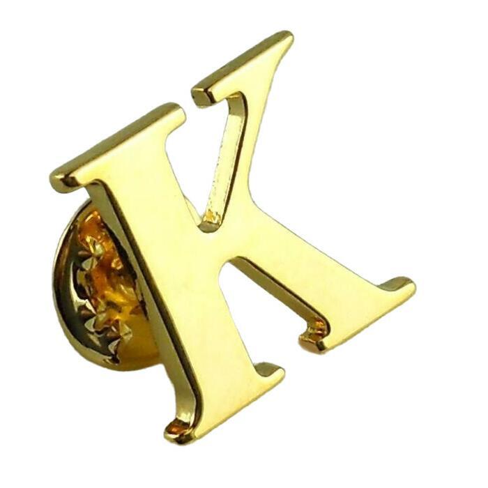 ピンバッジ ピンズ ラペルピン ブローチ アルファベット イニシャル 頭文字 K ゴールド 送料無料