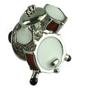 ピンバッジ ピンズ ラペルピン ブローチ ドラムス ドラムセット 打楽器 音楽 シルバー レッド&ホワイト 送料無料