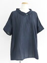 【難アリ・訳あり】アップルハウス Alaタピオシャツ(濃紺/コットン100%)後染めシャツ プルオーバー 衿付 ドルマン袖 綿 日本製 天然素材 レディース