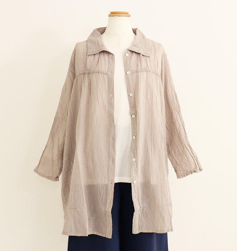 【難アリ・訳あり】アップルハウスボルドシャツ（グレー系/綿混） ブラウス 長袖 後染め 羽織 前あき ..