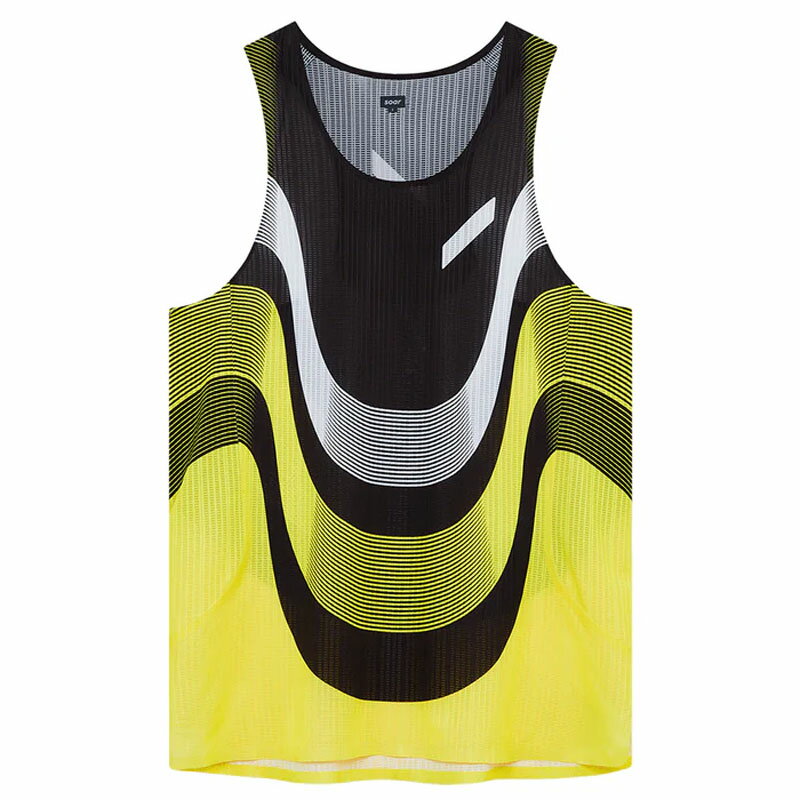 SOAR Running Mens RACE VEST 2.0 yellow black Stripe メンズランニングウェア 2026SS wsom(ss26sv7myelblk)