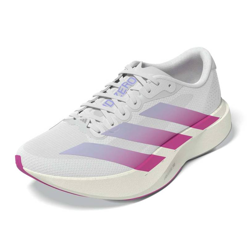 アディダス アディゼロ EVO SL ウーブン ウィメンズ ランニングシューズ KJ2551 adidas ADIZERO Evo SL WOVEN 女性用 レディース 26fwar アディゼロ EVO SL ウーブン ADIZERO Evo SL WOVEN ウィメンズ ランニングシューズ 新開発ウーブンとEVO1技術を採用した、アディゼロ最軽量トレーニングモデル 新開発ウーブンアッパーとランニングのイノベーションを融合したアディゼロ トレーニングシューズは、ADIOS PRO EVO 1 から生まれたシリーズ内最軽量モデル。軽量でフィット感の高い新ウーブンが必要なエリアをしっかりサポートし、LIGHTSTRIKE PRO がバネのような推進力を発揮。Continental? ラバーが確かなグリップを提供。スタイリッシュなデザインで日常にも取り入れやすく、ランニングをライフスタイルに組み込みたい方にもおすすめの一足。 快適なフィット感 新開発のウーブンアッパー素材が、優れた伸縮性と快適なフィット感を提供。必要な部分は補強を施し、足のブレを抑えて安定した走りをサポート。 スムーズな走行 ナイロン製の「ドッグボーン」を中足部に搭載することで、反発力をサポートし、自然でスムーズな走行を実現。 優れたグリップ力 前足部先端の「コンチネンタルラバー」が、優れたグリップ力と、スリップによるエネルギーロスを軽減。 レギュラーフィット シューレース テキスタイルアッパー テキスタイルソックライナー LIGHTSTRIKEPRO(ライクストライク プロ)クッショニング 平均重量：188g +/- 9g（24 cm片足重量） ミッドソールドロップ：6.5 mm（ヒール：38.5 mm / 前足部：32 mm） Continental??ラバー サポート力を高めるウーブンアッパー ミッドソールドロップ：0 mm 商品カラー： フットウェアホワイト/ルシッドフクシャ/バイオレットトーン 製品コード： KJ2551