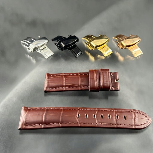 ブラウン クロコダイル ベルト バンド Dバックル付き 極太 本革 牛革 パネライ panerai ラグ幅 22mm 24mm ブラウン クロコダイル ベルト バンド Dバックル付き 極太 本革 牛革 パネライ panerai ラグ幅 22mm 24mm