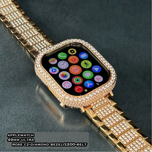 アップルウォッチ 用 ローズ CZダイヤモンド ベゼル & z200 ステンレス ベルト セット 動画 49mm APPLEWATCH ウルトラ アップルウォッチ 用 ローズ CZダイヤモンド ベゼル & z200 ステンレス ベルト セット 動画 49mm APPLEWATCH ウルトラ