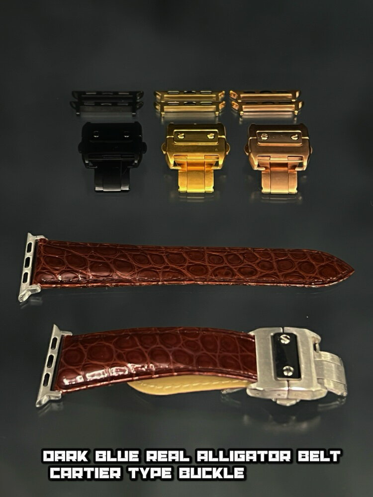 グロス ブラウン アリゲーター ワニ革 ベルト アップルウォッチ カルティエ タイプバックル 49mm 41mm 45mm 40mm 44mm 38mm 42mm ウルトラ シリーズ8 シリーズ7 SE2 シリーズ6 SE シリーズ5 シリーズ4 シリーズ3 動画