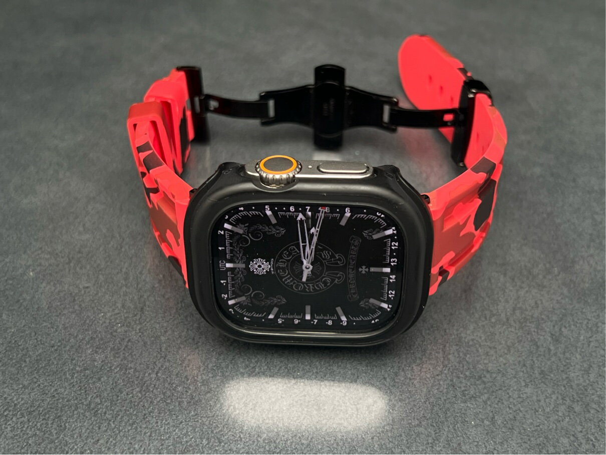 アップルウォッチ アルミニウム ケース カモフラージュ ラバー バンド Dバックル セット 49mm 45mm 44mm 40mm 41mm