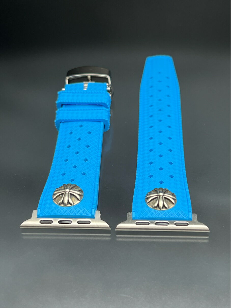 ライトブルー ラバー ベルト バンド Dバックル付き アップルウォッチ クロスチャーム 付 シリーズ10 ウルトラ SE 46mm 49mm 41mm 45mm 40mm 44mm 38mm 42mm applewatch ウルトラ