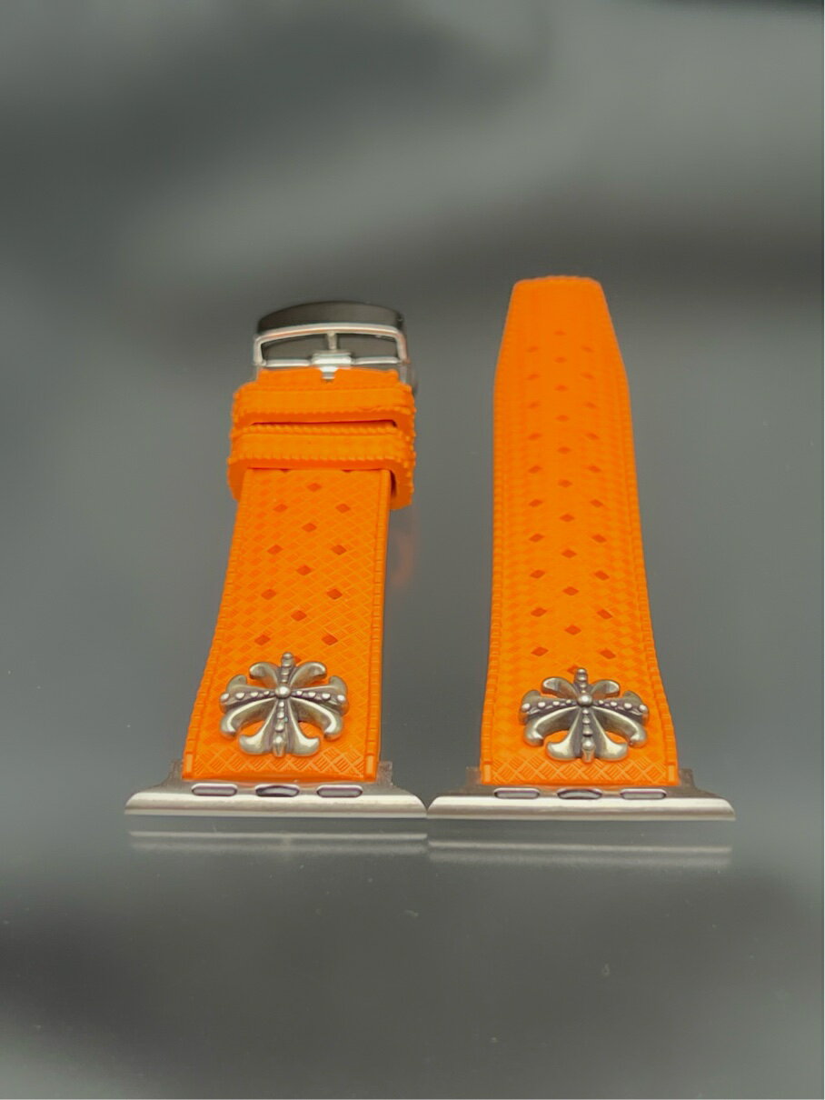 オレンジ ラバー ベルト バンド Dバックル付き アップルウォッチ チャーム付 ウルトラ SE 46mm 49mm 41mm 45mm 40mm 44mm 38mm 42mm applewatch ウルトラ
