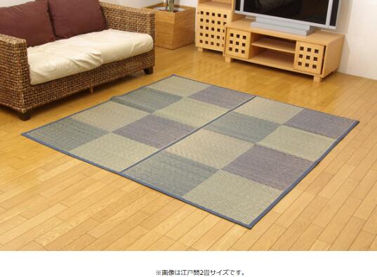 Patterned - イケヒコ い草花ござカーペット 「DXパルコ裏貼CP」 ブルー 江戸間2畳(約174×174cm) (裏:不織布) シンプル ブルー 4803202【代引き不可】【北海道沖縄離島は配送不可】-お取り寄せ品-