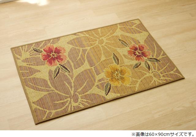 イケヒコ 玄関 マット 室内 おしゃれ 日本製 国産 い草 自然素材 花柄 モダン ベージュ 約60×90cm モダン ベージュ 8817660【代引き不可】【北海道沖縄離島は配送不可】-お取り寄せ品-