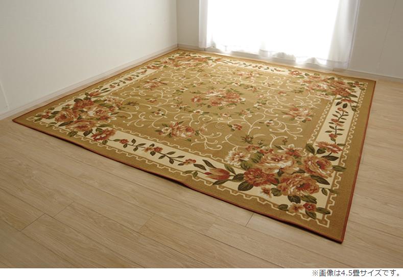 176 cm X 261 cm - イケヒコ ナイロン 花柄 カーペット 撥水 速乾 ベージュ 江戸間3畳(約176×261cm) エレガント ベージュ 5418739【代引き不可】【北海道沖縄離島は配送不可】-お取り寄せ品-