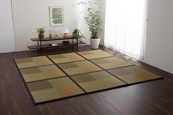 イケヒコ 畳 置き畳 ユニット畳 半畳 正方形 単品 い草 システム畳 ジョイントマット プレイマット フロアマット 消臭 抗菌防臭 市松 ブラウン 約82×82×1.7cm 9P 同色9枚組 【代引き不可】【北海道沖縄離島は配送不可】-お取り寄せ品-