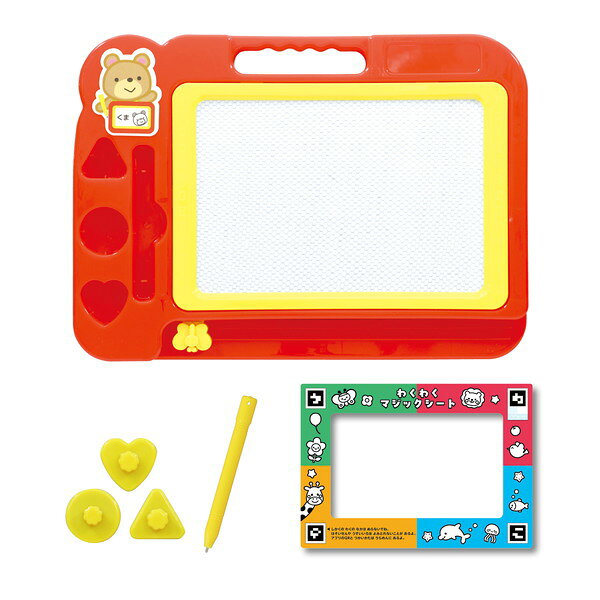 おえかきボード ぬりえアプリ付描いた絵がアプリで動き出す！新感覚おえかきボード！商品説明何度でも書いて消せるお絵かきボードです。ハート・丸・三角のマグネットスタンプ付きで、自由に楽しくお絵かきを楽しめます。さらに、セットのマジックシートを使えば、描いた絵を専用アプリで撮影してスマートフォンやタブレットに取り込み、アプリ内で作品を動かしたり保存したりできる新感覚のおもちゃです。デジタルとアナログの両方で遊べるので、お子様の創造力や発想力、表現力を楽しく伸ばせる知育玩具です。繰り返しお絵かきできるシンプルな楽しさと、アプリ連携による最新の遊びの広がりが魅力です。対応端末：スマートフォン、タブレット（iPhone、iPad、Android）、対応OS：iOS17以上、iPadOS17以上、Android11以上、対応ブラウザー：Safari、Google Chrome最新版検索キーワードおえかきボード　ペン付き　スタンプ付き　アプリ付　ぬりえ　プレゼント　ギフト　子ども　幼稚園　保育園　小学生　子供会　パーティー　クリスマス会　ホビー　玩具　オモチャ　景品　ノベルティ　イベント　ディレクトリID205270注意アプリなしでも遊べます。アプリを使用するにはインターネット環境が必要です。環境や端末によって動作しない場合があります。商品サイズお絵描きボード：約272×195×22mm、マジックシート：105×148mm（A6サイズ）セット内容おえかきボード×1、マグネットペン×1、マグネットスタンプ×3、マジックシート×11個重量（g）196材質紙、PP、PVC、ABS、磁石1個梱包形態ヘッダー付き袋入り1個梱包サイズ横（mm）238品番22306JANコード4521718223063■ ご注意 ■・ ご注文のタイミングにより、納期がかかる、又は完売などの場合もございます。・ 商品の情報/詳細、画像について保証は致しかねます。・ 画像はイメージです。商品以外が含まれる、又は商品と異なる場合があります。・ 必ずメーカーホームページなど合わせてご確認ください。・ ご注文確定後のキャンセル・返品・交換は出来かねます。・ 北海道、沖縄、その他離島は配送致しかねます。不具合対応、交換対応のお問い合わせは、下記専用の窓口へご連絡をお願いします。アーテック　電話：072-990-5656　（平日9-18時・土曜9-15時：日曜と祝日はお休みです）