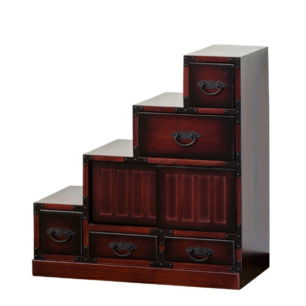 クロシオ 民芸調階段箪笥左 64733 【代引・日時指定・キャンセル不可・北海道沖縄離島配送不可】 -お取り寄せ- 4954877647331-ds