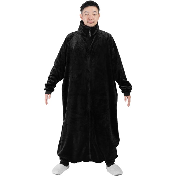 Bauhutte はだけない着る毛布 HFD-HB25-L-BK / Lサイズ ブラック ルームウェア 部...