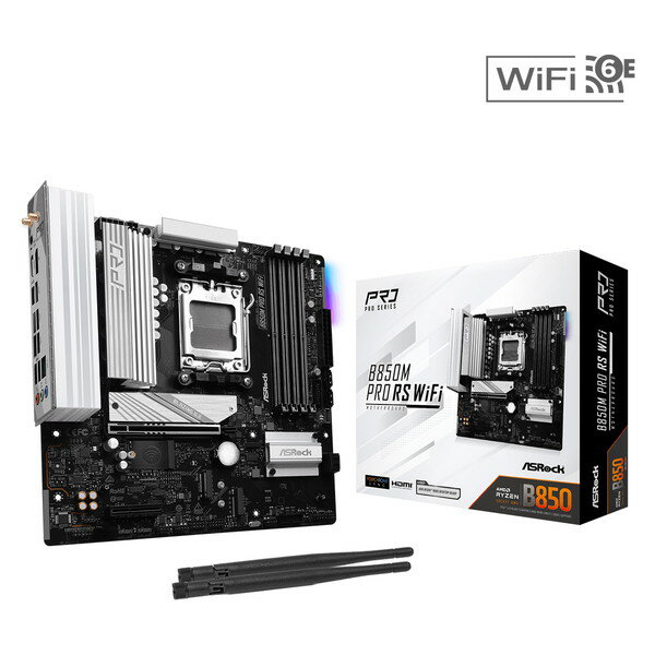 ASRock マザーボード B850M Pro RS WiFi AMD AM5 MicroATX M-ATX DDR5 PCIe 5.0 Wi-Fi6E 無線LAN搭載 自作PC ゲーミング マザボ アスロック 【キャンセル不可 北海道沖縄離島配送不可】 4711581490352-ds