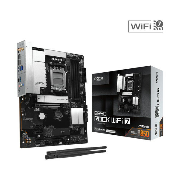 ASRock マザーボード B850 Rock WiFi7 WiFi 7 AMD AM5 ATX DDR5 PCIe 5.0 Wi-Fi7 無線LAN搭載 高耐久 自作PC ゲーミング マザボ アスロック 【キャンセル不可 北海道沖縄離島配送不可】 4711581493841-ds