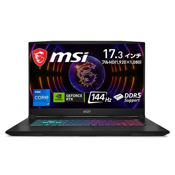 滑らか表示ディスプレイ(144Hz)搭載 パワフルな大画面ゲーミングノートPC MSI Katana-17-B13VFK-4334JP 17.3インチ フルHD 144Hz Core i7-13620H GeForce RTX 4060 Laptop GPU メモリ:16GB SSD:1TB Windows 11 Home ノートパソコン 4526541196454-ds