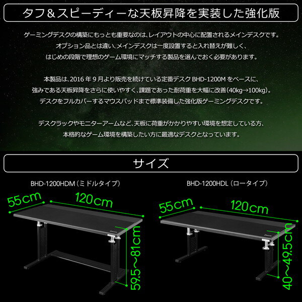 Bauhutte ゲーミングデスクHD BHD-1200HDM-WD 木目 ウッド マウスパッド付属 幅1200×奥行550×高さ595 バウヒュッテ 【代引・日時指定・キャンセル不可・北海道沖縄離島配送不可】 -メーカー直送- 4589946148503-ds
