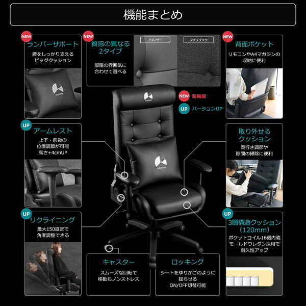 Bauhutte ゲーミングチェア G-370-BK ブラック ポケットコイル内蔵 ファブリックタイプ バウヒュッテ 【代引・日時指定・キャンセル不可・北海道沖縄離島配送不可】 -メーカー直送- 4589946148626-ds [2]