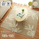 イケヒコ ラグ カーペット 2畳 洗える 花柄 リーフ柄ベージュ 約185×185cm (ホットカーペット対応) カジュアル ベージュ 9844384【代引き不可】【北海道沖縄離島は配送不可】-お取り寄せ品-