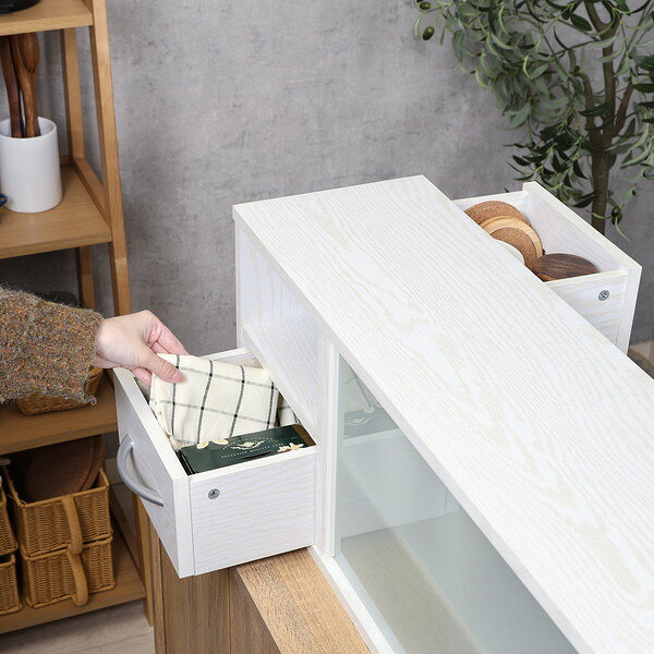 不二貿易 カウンター上収納ラック 120幅 オークWH 可動棚 ホワイト 商品コード52288【代引・日時指定・キャンセル不可・北海道沖縄離島配送不可】 -お取リ寄せ- 4953980522887-ds [3]