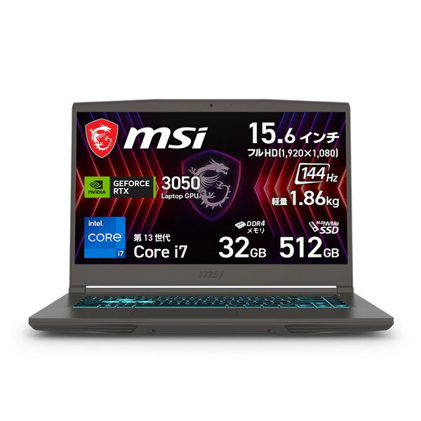 MSI ゲーミングノートパソコン THIN-15-B13UC-3474JP 15.6インチ 滑らか表示ディスプレイ（144Hz）搭載 持ち運べる フルHD 144Hz / Core i7-13620H / NVIDIA GeForce RTX 3050 Laptop GPU / 32GB / SSD 512GB / Windows 11 Home 0322-4711377402781-ds