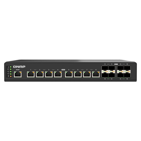 QNAP 高速スイッチ QSW-IM3216-8S8T フル10GbE 対応 10GbE SFP + / 10GbE RJ45 ポート数 ： 8+8 電圧冗長電源 搭載 DC 9-54V【お取り寄せ商品です/納期都度対応】 0885022028139-ds
