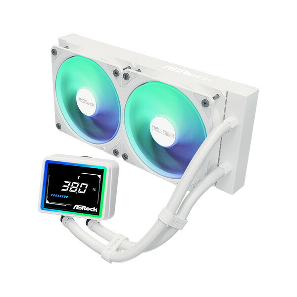 Challenger White 240 Digital Challenger 水冷CPUクーラーは、勝つためのゲーミングスピリットを体現した冷却デザイン。 3インチのデジタルディスプレイ、躍動感あるARGBイルミネーション、性能に合わせて最適化したファンシステムを備え、あらゆるゲーミング環境で滑らかで安定した冷却を実現します。 ・3インチ スマートデジタルディスプレイ ・3相6スロットアップグレードポンプ ・精密加工銅製コールドプレート ・RGBライティングエコシステム ・リングフレーム・ブレードデザイン ・0dBサイレントクーリング ・IIR+EPDMチューブ ・簡単取り付け ・高熱伝導サーマルグリス ・安心の国内6年保証 対応ソケットAMD：AM5, AM4Intel：LGA1851, 1700ウォーターブロック寸法：(L)85 x (W)84.1 x (H)53.5 mm材質 (コールドプレート)：銅LEDs：ARGBラジエーター寸法：(L)277 x (W)119.2 x (H)27 mm材質：アルミニウムポンプ回転数：1200 - 3200 ± 10% RPM電流/電圧：0.72A/ 12Vコネクタ：PWM (4ピン)ラジエーターファン寸法：(L)120 x (W)120 x (H)25.4 mm回転数：0 - 2100 ± 10% RPM風量：（最大） 62.6 CFM静圧：（最大） 1.77 mmH20騒音値：（最大） 31 dB(A)コネクタ：PWM (4ピン)電流/電圧：0.18A/ 12Vベアリング：ライフルベアリングLEDs ：ARGB Gen1スクリーンタイプ：セグメントLEDサイズ：3"解像度：480 x 480コネクタ：USB (9ピン）チューブ材質：IIR + EPDM長さ：450mm保証AIOクーラーモジュール：6 年 ■ ご注意 ■・ ご注文のタイミングにより、納期がかかる、又は完売などの場合もございます。・ 商品の情報/詳細、画像について保証は致しかねます。・ 画像はイメージです。商品以外が含まれる、又は商品と異なる場合があります。・ 必ずメーカーホームページなど合わせてご確認ください。・ ご注文確定後のキャンセル・返品・交換は出来かねます。・ 北海道、沖縄、その他離島は配送致しかねます。 ・ 型番 : Challenger White 240 Digital・ JAN : 4711581493476-ds