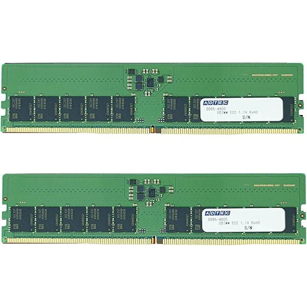 ADTEC DDR5-4800 UDIMM ECC 32GB (2Rx8)×2枚組 ADS4800D-E32GDBW 6年保証 サーバー ワークステーション用 増設メモリ…