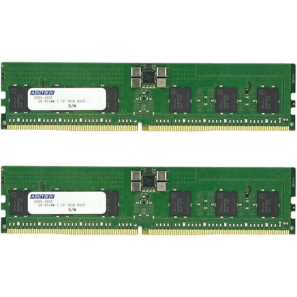 ADTEC DDR5-4800 RDIMM 80bit 16GB(1Rx8)×2枚組 ADS4800D-R16GSBTW ECC Registered PC5-38400 増設メモリ サーバ用 …
