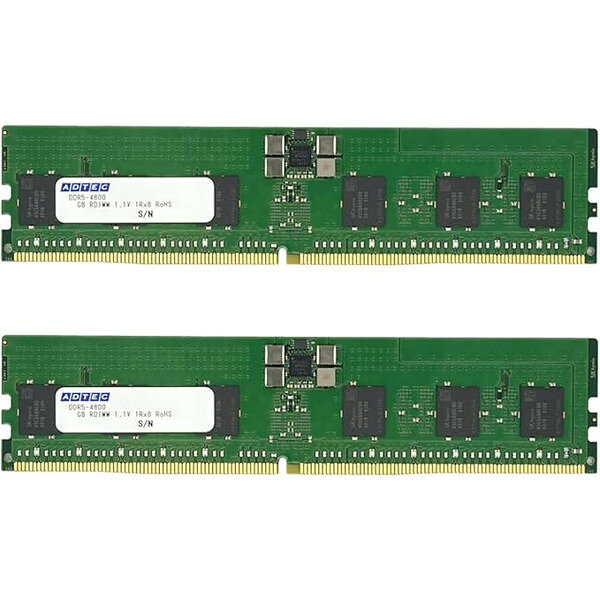 ADTEC DDR5-4800 RDIMM 80bit 32GB(1Rx4)×2枚組 ADS4800D-R32GSATW ECC Registered PC5-38400 増設メモリ サーバ用 …