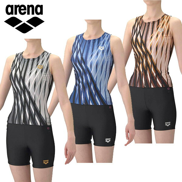 【マラソン限定！最大2,000円OFFクーポン】アリーナ フィットネスセパレーツ（カバーバック/ミドルレッグ/差し込みパッド）レディース 26SS AS6SWF55L セパレーツ水着 プール アクアビクス 水中ウォーキング エクササイズ arena レディス