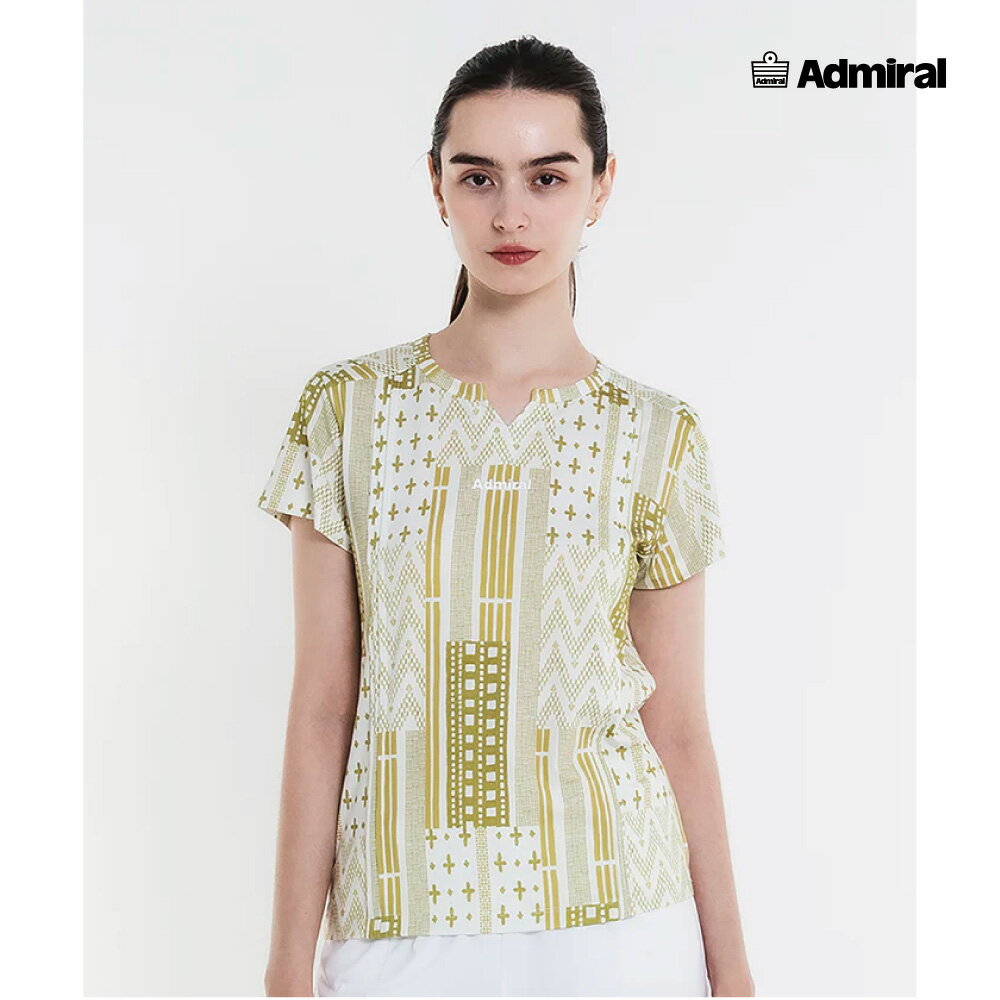 樂天商城 - ADMIRAL　レディース　ピンタックフルグラフィックTEE　ATLA601-70　2026SS　イエロー　吸水速乾　UVカット　ストレッチ　アドミラル　WOMEN　テニスウェア　バドミントン　ソフトテニス