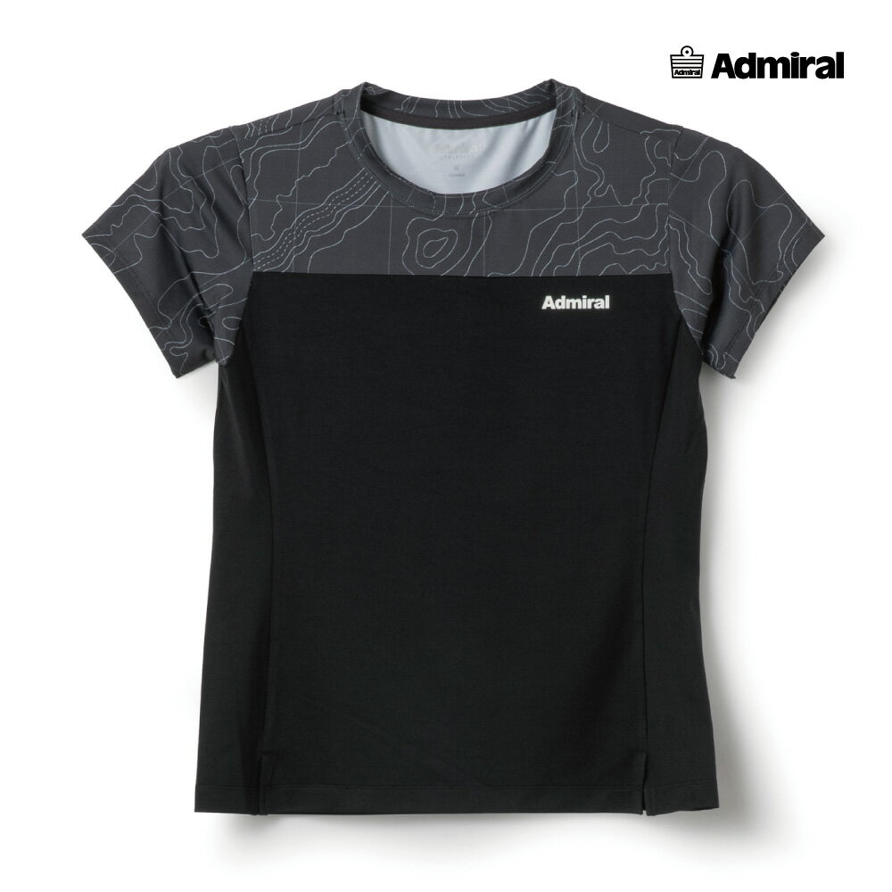 ADMIRAL レディース スリットヘムグラフィックTEE ATLA602-10 2026SS ブラック 吸水速乾 UVカット ストレッチ アドミラル WOMEN テニスウェア バドミントン ソフトテニス