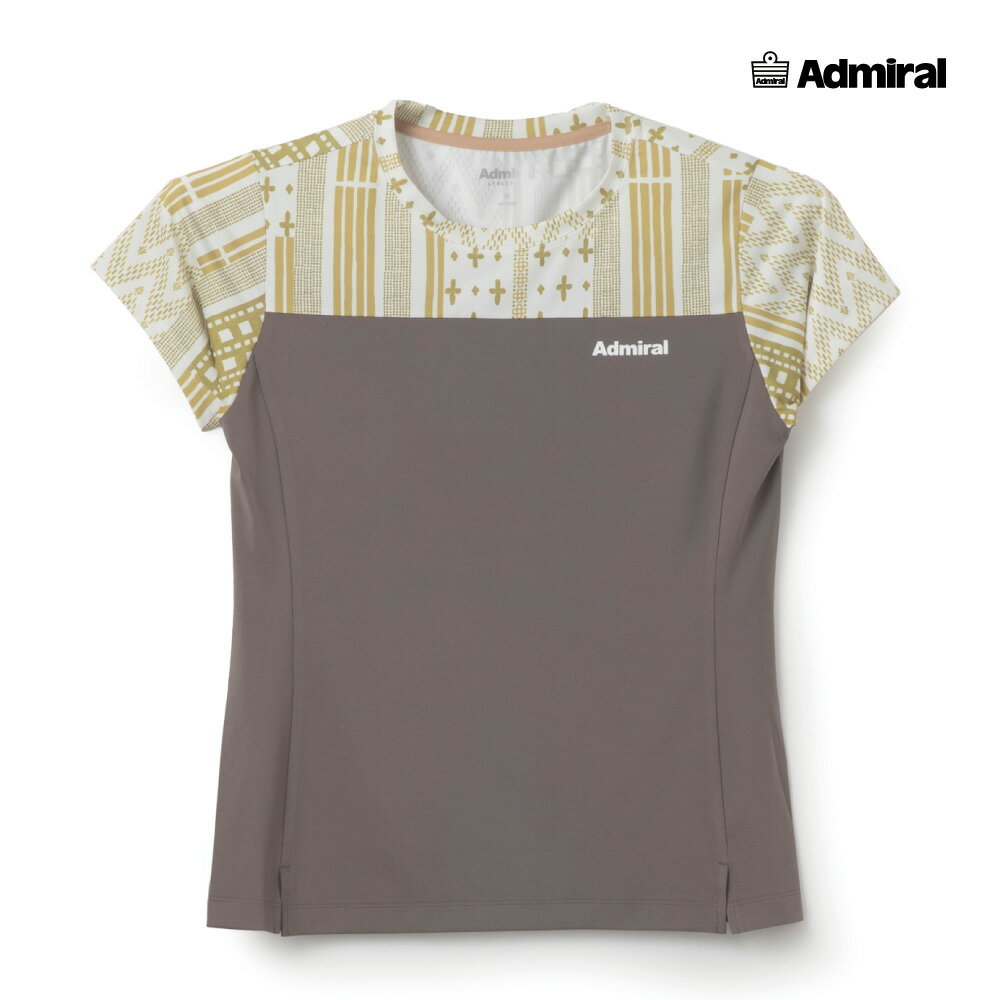 ADMIRAL レディース スリットヘムグラフィックTEE ATLA602-25 2026SS モカ 吸水速乾 UVカット ストレッチ アドミラル WOMEN テニスウェア バドミントン ソフトテニス