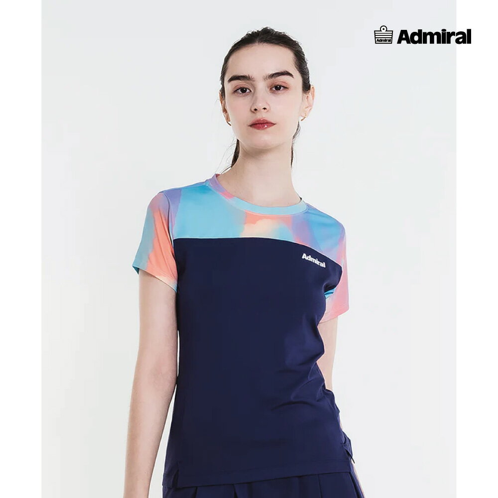 ADMIRAL レディース スリットヘムグラフィックTEE ATLA602-30 2026SS ネイビー 吸水速乾 UVカット ストレッチ アドミラル WOMEN テニスウェア バドミントン ソフトテニス