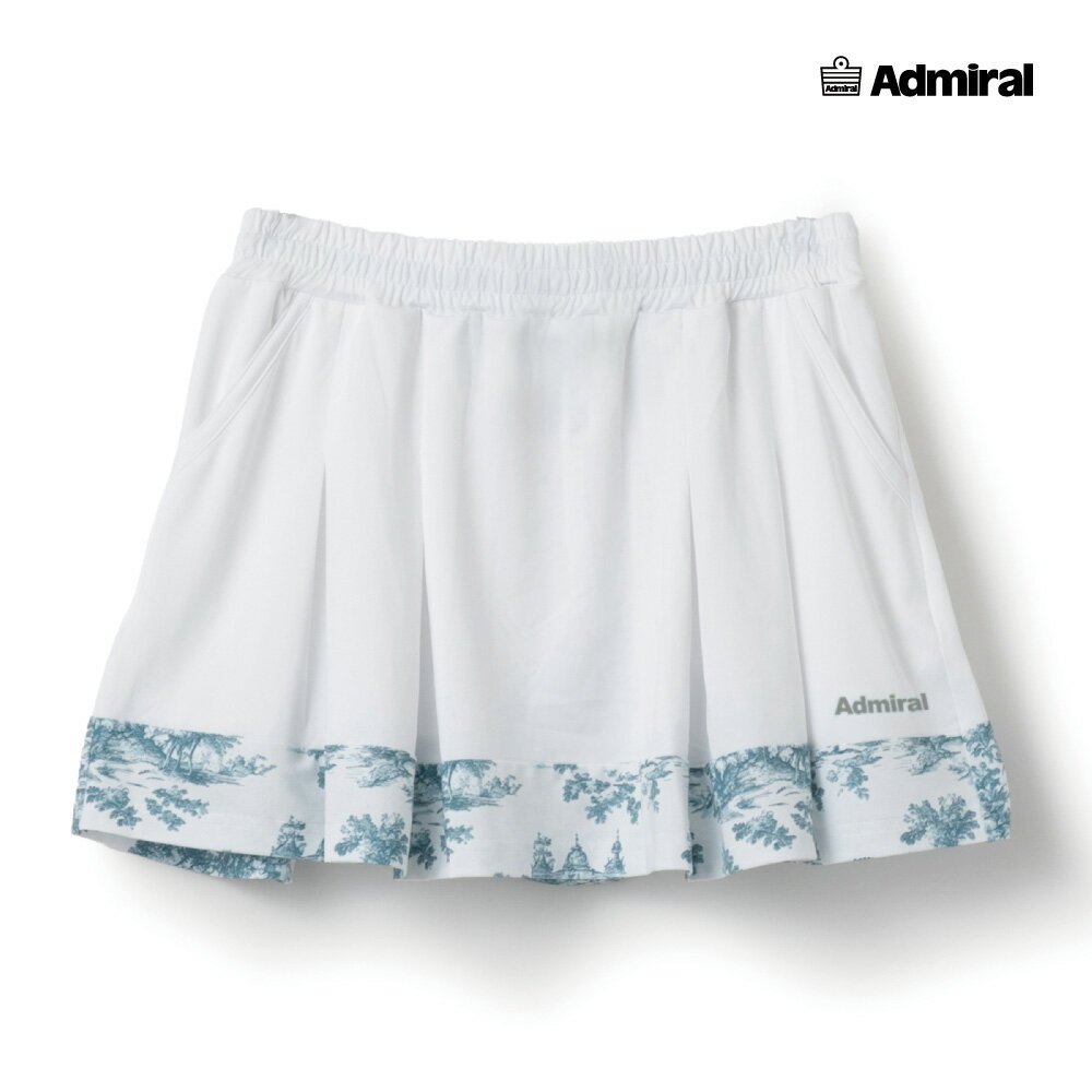 ADMIRAL レディース グラフィックヘムタックプリーツスコート ATLA605-00 2026SS ホワイト 吸水速乾 UVカット ストレッチ アドミラル WOMEN テニスウェア バドミントン ソフトテニス