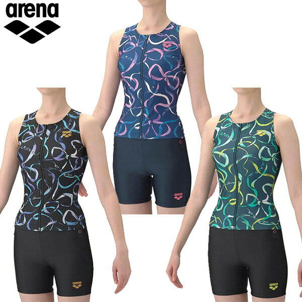 【マラソン限定！最大2,000円OFFクーポン】アリーナ フィットネスセパレーツ（カバーバック/ミドルレッグ/差し込みパッド）レディース 26SS AS6SWF59L セパレーツ水着 スイムウェア ファスナー付き 2026年春夏モデル arena レディス S～XOサイズ