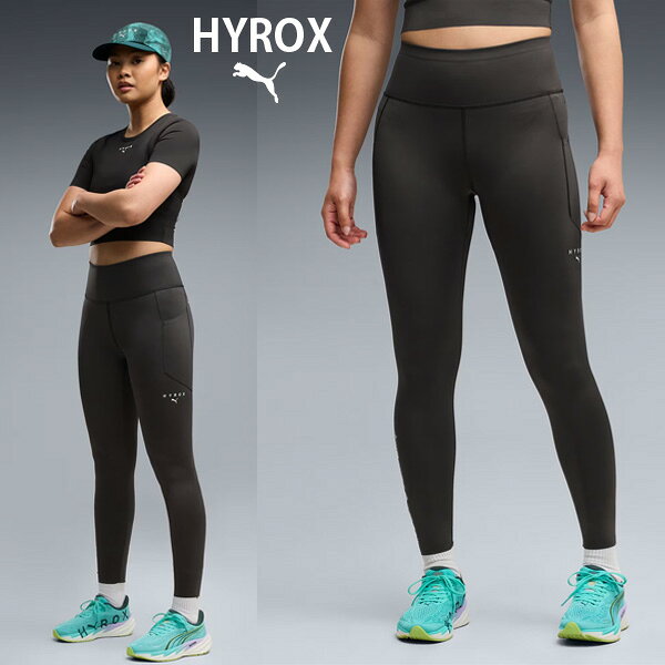 【商品名】 PUMA x HYROX PWRMODE 7/8 タイツ 【品番】 529143 【カラー】 (01)PUMA Black 【サイズ】 XS~XL XS:ウエスト:57cm ヒップ:69cm 股下:64cm 脇丈:87cm もも渡り:46cm すそ周り:19cm S:ウエスト:61.5cm ヒップ:75cm 股下:64.5cm 脇丈:87cm もも渡り:50cm すそ周り:19cm M:ウエスト:68.5cm ヒップ:82cm 股下:64.5cm 脇丈:87.5cm もも渡り:56cm すそ周り:20cm L:ウエスト:76cm ヒップ:89cm 股下:65cm 脇丈:90cm もも渡り:60cm すそ周り:21cm 【素材】 本体:ポリエステル71%ポリウレタン29% メッシュ:ポリエステル87%ポリウレタン13% 【注意】 他の通販サイトと在庫共有しているため、ごくまれにご注文後でも在庫切れの場合がございます。 その際は連絡させて頂きますので、予めご了承ください。 また、実際の商品と比較し色味に若干の誤差が生じる場合がございますので、ご了承下さい。 【製造販売元】 プーマジャパン株式会社 メーカー希望小売価格はメーカーサイトに基づいて掲載していますPUMA x HYROXのタイツは、高強度トレーニングからコンディショニングまで幅広く対応するパフォーマンスウェアです。 レースシーンのような激しい動きにも対応する設計で、身体にしっかりフィットしながら動作をサポートし、安定したパフォーマンスを実現します。伸縮性に優れたインターロック素材がしなやかな着用感を提供し、7/8丈のバランスの取れたシルエットが動きやすさを向上。さらに、レーザーカットによる通気性の高いベンチレーションが運動中のムレを軽減し、常に快適な状態をキープします。太もも部分のドロップインポケットが実用性をプラスし、トレーニング時の利便性にも配慮。機能性と快適性を兼ね備えた、日々のトレーニングを支える一着です。 この商品はインポートサイズです。各サイズの詳細は「サイズガイド」をご確認ください。 PUMA x HYROXコレクション HYROXとパートナーシップを通じて、プーマは新たに吸汗速乾に優れた“dryCELL(ドライセル)”を採用し、さらに革新的な肌触りを実現したプーマ独自のテクロジー“Cloudspun(クラウドスパン)”を用いたアパレルのフルラインアップを提供します。また、シューズは、HYROX特注カラーとしてHYROXアスリートのパフォーマンス向上をサポートします。 ■特徴 リサイクル素材使用：より良い未来への一歩として、50%以上のリサイクル素材を使用 ■詳細 ・用途：トレーニング ・フィット感：タイトフィット ・丈：7/8 ・クローズヘム ・主な素材：インターロック素材 ・通気性を高める穴空き加工 ・ポケット：太ももにドロップインポケットx2