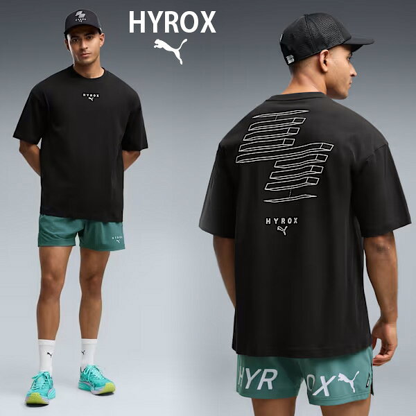 【商品名】 PUMA x HYROX LIFESTYLE オーバーサイズ Tシャツ 【品番】 529232 【カラー】 (01)PUMA Black 【サイズ】 S~XXL S: バスト: 112cm 肩幅: 56.0cm ゆき: 51.9cm すそ周り: 112cm 後ろ丈: 74.0cm M: バスト: 120cm 肩幅: 60.0cm ゆき: 54.0cm すそ周り: 120cm 後ろ丈: 75.0cm L: バスト: 128cm 肩幅: 64.0cm ゆき: 56.1cm すそ周り: 128cm 後ろ丈: 77.0cm XL: バスト: 138cm 肩幅: 69.0cm ゆき: 58.9cm すそ周り: 138cm 後ろ丈: 79.0cm XXL: バスト: 148cm 肩幅: 74.0cm ゆき: 61.7cm すそ周り: 148cm 後ろ丈: 81.0cm 【素材】 本体:コットン100%、衿:コットン70%ポリエステル30% 【注意】 他の通販サイトと在庫共有しているため、ごくまれにご注文後でも在庫切れの場合がございます。 その際は連絡させて頂きますので、予めご了承ください。 また、実際の商品と比較し色味に若干の誤差が生じる場合がございますので、ご了承下さい。 【製造販売元】 プーマジャパン株式会社PUMA x HYROXは、究極のフィットネスレースのために特別に厳選された高性能デザインをお届けします。このTシャツは、インターバルトレーニング、軽いジョギング、オフタイムなど、あらゆるシーンであなたの動きをサポートします。努力を惜しまないアスリートのために作られました。 PUMA × HYROXのロゴを胸元に配したライフスタイルTシャツ。シンプルなデザインと快適な着心地で、さまざまなシーンに活躍します。 この商品はインポートサイズです。各サイズの詳細は「サイズガイド」をご確認ください。 PUMA x HYROXコレクション HYROXとパートナーシップを通じて、プーマは新たに吸汗速乾に優れた“dryCELL(ドライセル)”を採用し、さらに革新的な肌触りを実現したプーマ独自のテクロジー“Cloudspun(クラウドスパン)”を用いたアパレルのフルラインアップを提供します。また、シューズは、HYROX特注カラーとしてHYROXアスリートのパフォーマンス向上をサポートします。 ■特徴 20%以上のリサイクルコットンを使用 ■詳細 ・対象：トレーニング ・フィット感：オーバーサイズ ・長さ：レギュラー ・ネック：クルーネック ・主な素材の種類：ピケ ・半袖