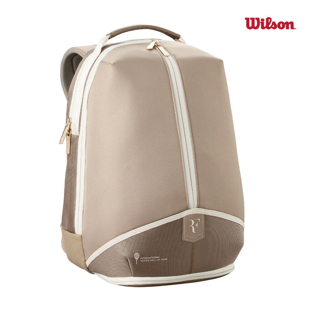 【商品名】 RF 01 Hall Of Fame Tennis Backpack（RF01 ホールオブフェイム テニス バックパック） 【品番】WRB0000601NS 【素材】ナイロン/ポリエステル/ポリウレタン 【カラー】ゴールドベージュ 【サイズ】30 x 23 x 45 cm 【ラケット収納本数】2本（中厚を基準） 【備考】こちらの商品は他の通販サイトと在庫共有しているため、ごくまれにご注文後でも在庫切れの場合がございます。 その際は連絡させて頂きますので、予めご了承ください。 ・メーカー希望小売価格はメーカーカタログに基づいて掲載していますRF HALL OF FAME テニスラケットを6本収納可能(中厚を基準)　 RF 01 Hall of Fame Editionは、Roger FedererとWilsonが紡いできた伝説的軌跡を体現するシリーズです。テニス史に燦然と刻まれるこのパートナーシップに、深い敬意をささげています。 【Technology】 ◆INTERIOR POCKET ノートパソコンやタブレットを収納可能 ◆FLEECE-LINED VALUABLES POCKET フリース裏地のポケットが小物、貴重品等を保護します。 ◆SMALL ACCESSORY POCKET 小物類の収納ポケット ◆RACKET COMPARTMENT テニスラケットが収納できるポケット ◆CARRY-ON STRAP 内臓キャリーオンストラップ ◆LARGE ACCESSORY POCKETS ギアとアパレル等を収納できるポケット ◆SHOE COMPARTMENT / BAG シューズを収納できるスペース